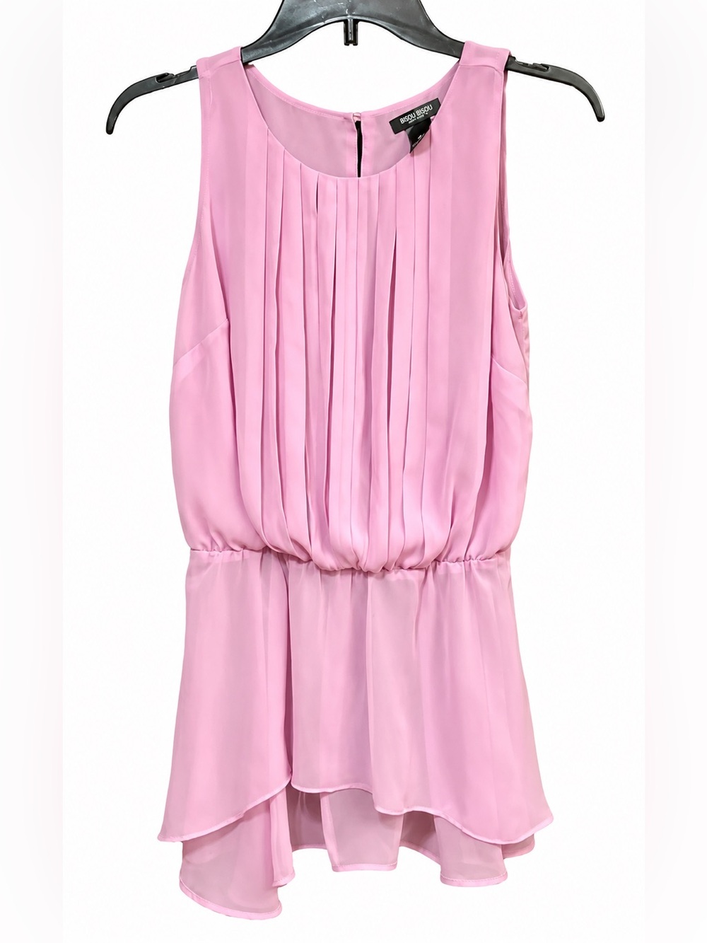 Bisou Bisou Michele Bohbot Pink Pleated Sleeveless Sheer Peplum Blouse XS - Picture 2 of 8